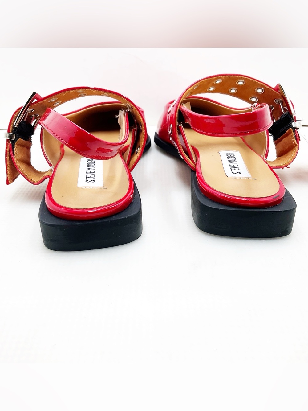 🆕{Steve Madden} Smokee Red Patent Pointed Slingback with Grommet Straps - Picture 10 of 16